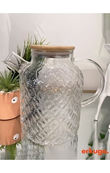 Vakumlu Bambu Kapaklı Isıya Dayanıklı Borosilikat Cam Demlik, Süzgeçli Demlik 1800 Ml Pineapplejug Şeffaf