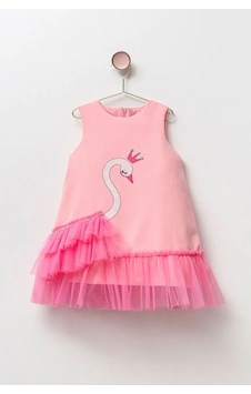 Miniğimin Cicileri Kuğulu Tüllü Kız Çocuk Asterlı Elbise - Pembe Miniğimin Cicileri Kuğulu Tüllü Kız Çocuk Asterlı Elbise - Pembe