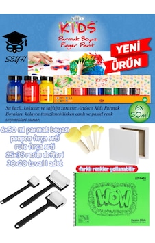 6x50 Ml Parmak Boyası Ponpon Fırça Seti Rulo Fırça Seti 25x35 Resim Defteri 20x20 Tuval 1 Adet Çok Renkli 6x50 Ml Parmak Boyası Ponpon Fırça Seti Rulo Fırça Seti 25x35 Resim Defteri 20x20 Tuval 1 Adet Çok Renkli