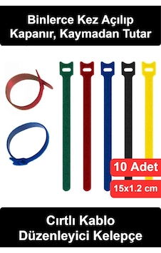 Kablodüzenleyici 10'lu Cırtlı Kelepçe Seti 15 Cm Yeniden Kullanılabilir Velcro Bağlama Bandı Naylon Kablodüzenleyici 10'lu Cırtlı Kelepçe Seti 15 Cm Yeniden Kullanılabilir Velcro Bağlama Bandı Naylon