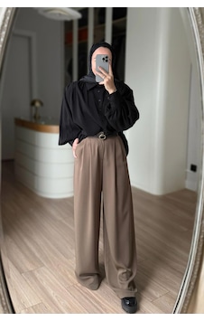 Ka Hijab Pileli Palazzo Pantolon - Camel