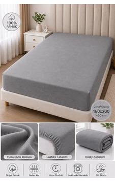 Barley Ogi Pamuklu Lastikli Çarşaf Çift Kişilik 160x200 + 20 Cm Gri Barley Ogi Pamuklu Lastikli Çarşaf Çift Kişilik 160x200 + 20 Cm Gri