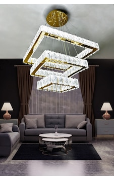 Kare 3 Kat Kristal Taşlı Modern Led Avize Salon & Oturma Odası Çok Renkli Kare 3 Kat Kristal Taşlı Modern Led Avize Salon & Oturma Odası Çok Renkli
