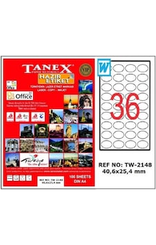 Tanex Laser Etiket 100 Yp 40X25 Mm Laser-Copy-Inkjet Tw-2148 Tanex Laser Etiket 100 Yp 40X25 Mm Laser-Copy-Inkjet Tw-2148