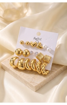 Gold Renk Metalik Kaplamalı Karışık Model Detaylı Ccb 9 Çift Küpe Seti Altın - Çok Renkli Gold Renk Metalik Kaplamalı Karışık Model Detaylı Ccb 9 Çift Küpe Seti Altın - Çok Renkli
