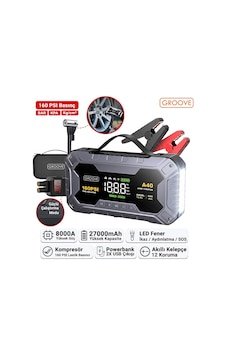 Groove A40 27000mah 8000a Akü Takviye Cihazı+lastik Şişirme Pompası Kompresörlü Jump Starter Çanta+powerbank+led Lamba+lcd Ekran Groove A40 27000mah 8000a Akü Takviye Cihazı+lastik Şişirme Pompası Kompresörlü Jump Starter Çanta+powerbank+led Lamba+lcd Ekran