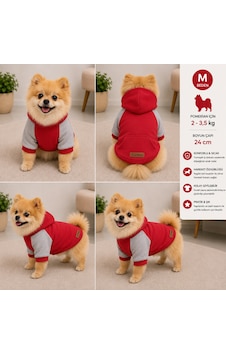 Köpek Sweatshirt M Beden Boyun Çapı 24 Cm Kapüşonlu Cepli Raglan Kollu - Kırmızı Gri Köpek Sweatshirt M Beden Boyun Çapı 24 Cm Kapüşonlu Cepli Raglan Kollu - Kırmızı Gri