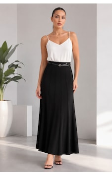 Bihan Store Kadın Beli Kemerli Çima Dikişli Tam Boy Çan Etek 3859-siyah Bihan Store Kadın Beli Kemerli Çima Dikişli Tam Boy Çan Etek 3859-siyah