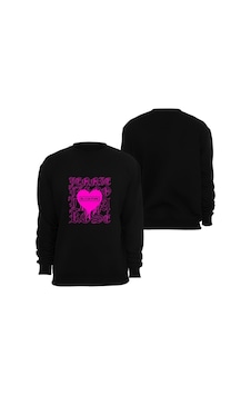 Blackpink Kpop , Black Pink Baskılı Bisiklet Yaka Sweatshirt Siyah