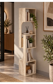 Sulorahome 5 Katlı Modern Dekoratif Ahşap Kitaplık Ve Raf Ünitesi Mermer