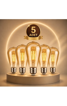 St6 Led Filament Ampul 6w 2700k Amber Cam Sarı Işık 600 Lümen 5li St6 Led Filament Ampul 6w 2700k Amber Cam Sarı Işık 600 Lümen 5li