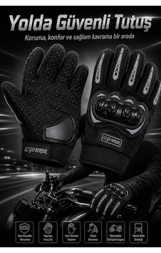 İndirimsevinci Motor Eldiveni Kemik Korumalı Kaymaz Avuç İçi Tam Parmak Motosiklet Eldiveni Dp-848 Siyah Çok Renkli
