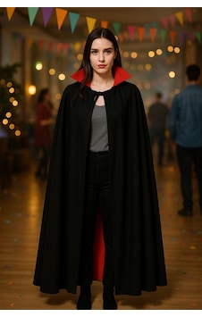 Cadılar Bayramı Halloween Kostüm Partisi Vampir Kan Emici Kont Drakula Kırmızı Yaka Pelerin 120 Cm Siyah Cadılar Bayramı Halloween Kostüm Partisi Vampir Kan Emici Kont Drakula Kırmızı Yaka Pelerin 120 Cm Siyah