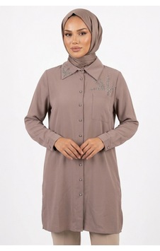 Lale Butik Levidor Taş Baskılı Tunik Gömlek 210147 Vizon