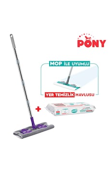 Pony Duvar Cam Kıskaçlı Klipsli Mandallı Mop + Smarter Yer Temizlik Havlusu 30'lu