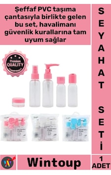 Seyahat Şeffaf Çantalı 5'li Kozmetik Pompalı Sprey Uçuşa Uygun Mini Valiz İçi Seyahat Boy Şişe Seti Çok Renkli