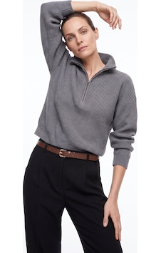 Fabrika F6wl-kzk0011 Gri Melanj Kadın Fermuarlı Fitilli Loose Fit Kazak Fabrika F6wl-kzk0011 Gri Melanj Kadın Fermuarlı Fitilli Loose Fit Kazak