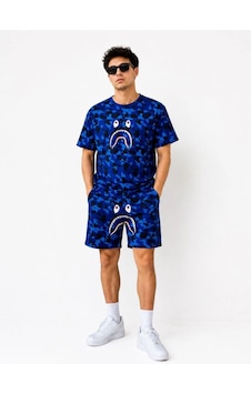 Erkek Oversize Kalıp Pubg Bape X Shark Nakışlı Cepli Şort Takım - Mavi Erkek Oversize Kalıp Pubg Bape X Shark Nakışlı Cepli Şort Takım - Mavi