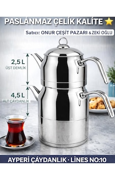 Lines Ayperi L-3040 Mega Boy Çaydanlık No:10 Paslanmaz Çelik Büyük Boy Çaydanlık Takımı 2.5 L + 4.5 L Krom Lines Ayperi L-3040 Mega Boy Çaydanlık No:10 Paslanmaz Çelik Büyük Boy Çaydanlık Takımı 2.5 L + 4.5 L Krom