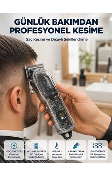 Şarjlı Saç Kesme Makinesi 4 Farklı Taraklı Lcd Pil Göstergeli Usb Şarjlı Profesyonel Erkek Tıraş Makinesi - Li 1 - 2 Saat Şarjlı Saç Kesme Makinesi 4 Farklı Taraklı Lcd Pil Göstergeli Usb Şarjlı Profesyonel Erkek Tıraş Makinesi - Li 1 - 2 Saat