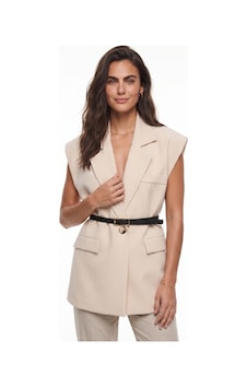 Onloox Kadın Bej Bej Pamuklu Kemerli Oversize Vatkalı Astarlı Cep Detaylı Blazer Yelek Onloox Kadın Bej Bej Pamuklu Kemerli Oversize Vatkalı Astarlı Cep Detaylı Blazer Yelek