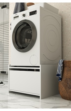 Çekmeceli Çamaşır Makinesi Altı Dolap Yükseklik Arttırıcı Ve Saklama Alanı Banyo Düzenleyici Beyaz Beyaz