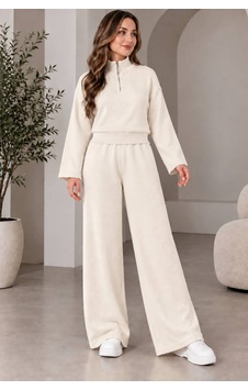 Aymiraa Kadın Triko İkili Takım Fermuarlı Sweatshirt Geniş Paça Pantolon Salaş Oversize Rahat Günlük Takım Krem Krem Aymiraa Kadın Triko İkili Takım Fermuarlı Sweatshirt Geniş Paça Pantolon Salaş Oversize Rahat Günlük Takım Krem Krem