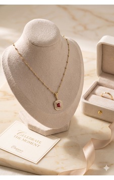 Premium Ruby Işıltısı Zirkon Taşlı Antika Görünümlü Baget Kolye Altın Premium Ruby Işıltısı Zirkon Taşlı Antika Görünümlü Baget Kolye Altın