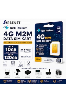 Türk Telekom 4g Data Sim Kart Aylık 10 Gb Yıllık 120 Gb Internet Tüm 4g Cihazlarla Uyumlu M2m