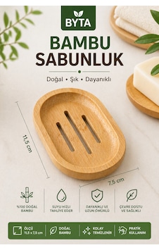 Bambu Sabunluk Doğal, Su Tahliyeli, Dayanıklı Sabun Tabağı 11,5 X 7,5 Cm Krem
