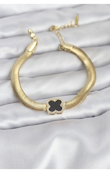 316l Çelik Gold Renk Siyah Yonca Model Zirkon Taşlı Yılan Zincirli Kadın Bileklik Çok Renkli 316l Çelik Gold Renk Siyah Yonca Model Zirkon Taşlı Yılan Zincirli Kadın Bileklik Çok Renkli