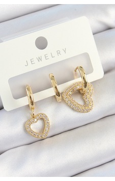 Pirinç Zirkon Taşlı Kalp Model Gold Renk 3'lü Çift Kadın Küpe Set Çok Renkli 07889244 Pirinç Zirkon Taşlı Kalp Model Gold Renk 3'lü Çift Kadın Küpe Set Çok Renkli 07889244