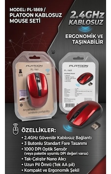 Platoon Pl-1869 Kablosuz Mouse 2.4ghz Güvenilir Bağlantı & Kırmızı-siyah - Lisinya Platoon Pl-1869 Kablosuz Mouse 2.4ghz Güvenilir Bağlantı & Kırmızı-siyah - Lisinya