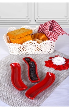 Keramika Kırmızı Ivory Zeytinlik 18 CM 3 Adet Keramika Kırmızı Ivory Zeytinlik 18 CM 3 Adet