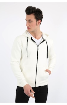 Modish Üç İplik Düz Kapşonlu Fermuarlı Kanguru Cepli Erkek Günlük Sweats Beyaz Modish Üç İplik Düz Kapşonlu Fermuarlı Kanguru Cepli Erkek Günlük Sweats Beyaz