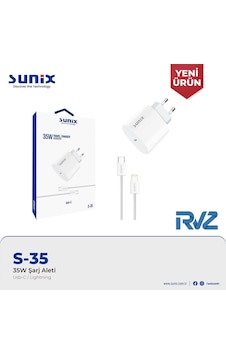 Sunix S-35 35w Apple Uyumlu iPhone Hızlı Şarj Cihazı Type-c Pd Destekli Adaptör + Lightning Kablo Beyaz Sunix S-35 35w Apple Uyumlu iPhone Hızlı Şarj Cihazı Type-c Pd Destekli Adaptör + Lightning Kablo Beyaz