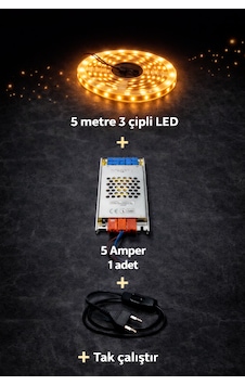 3 Çipli 5 Metre Beyaz Let + 5 Amper Trafo Set Amber 3 Çipli 5 Metre Beyaz Let + 5 Amper Trafo Set Amber