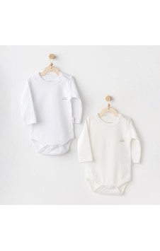 Bebek Body 2 Pcs Long Sleeve Body Basıc Ecru Whıte Bebek Body 2 Pcs Long Sleeve Body Basıc Ecru Whıte