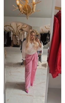 Kadın Palazzo Pile Ve Düğme Detay Pantolon Pembe
