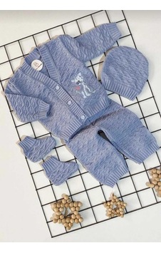 Veramoni Unisex Hediyelik Yenidoğan Kedicik Baskılı Triko Şapkalı Patikli 4'lü Alt Üst Takım Mavi Veramoni Unisex Hediyelik Yenidoğan Kedicik Baskılı Triko Şapkalı Patikli 4'lü Alt Üst Takım Mavi