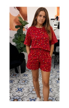 Arba Pijama Takımı Kırmızı Desenli Kırmızı Desenli