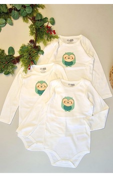 Kardec Home Hellobaby 3 Adet Uzun Kollu Bebek Çıtçıtlı Body Çocuk Zıbın %100 Beyaz