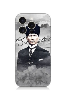 Apple Uyumlu iPhone 15 Pro Atatürk Portresi Desenli Silikon Kılıf Silikon