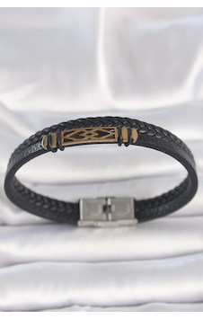 316l Çelik Gold Renk Aksesuarlı Çift Sıra Siyah Burgu Desenli Deri Kordon Erkek Bileklik Çok Renkli 96270449