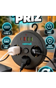 3 Prizli Çoklu Uzatma Prizi 3 Usb, 1 Type-c Ve 2 Metre Kablo Diğer 3 Prizli Çoklu Uzatma Prizi 3 Usb, 1 Type-c Ve 2 Metre Kablo Diğer