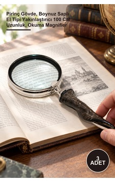 3 Adet Büyüteç Pirinç Gövde, Boynuz Saplı El Tipi Yakınlaştırıcı 100 Cm Uzunluk, Okuma Magnifier