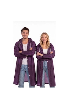 Lilymoon Unisex Su Geçirmez Uzun Yağmurluk Şeffaf Mor