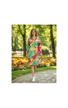 Polologin Butik Tropikal Çiçek Desenli, Çok Renkli Pamuklu Gömlek Elbise - Bahar Ve Yaz Koleksiyonu Yeşil Polologin Butik Tropikal Çiçek Desenli, Çok Renkli Pamuklu Gömlek Elbise - Bahar Ve Yaz Koleksiyonu Yeşil