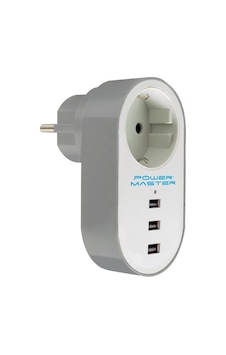 Powermaster PM-4913 3 USB Girişli Tekli Akım Korumalı Priz Beyaz Powermaster PM-4913 3 USB Girişli Tekli Akım Korumalı Priz Beyaz