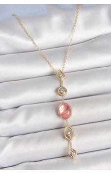 Buğz Pirinç Zincir Pembe Gold Renk Zirkon Taşlı Y Kolye Diğer 45456224